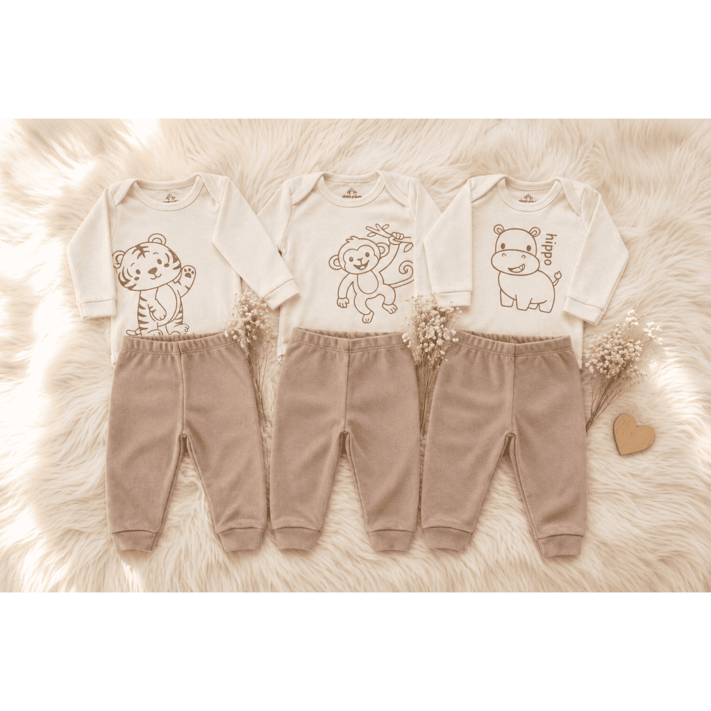 Enxoval Roupa de Bebê Conjunto Body Manga Longa Calça Suedine Algodão Estampa Animalzinho RN ao GG