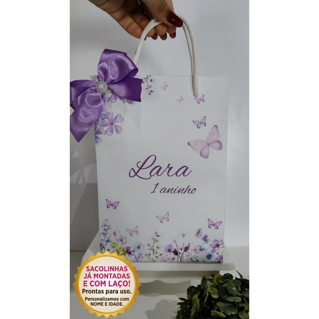 10 a 50 Sacolinhas Jardim das borboletas e jardim encantado Personalizadas - Papel Opaline 180g Lembrancinha Luxo-sacola