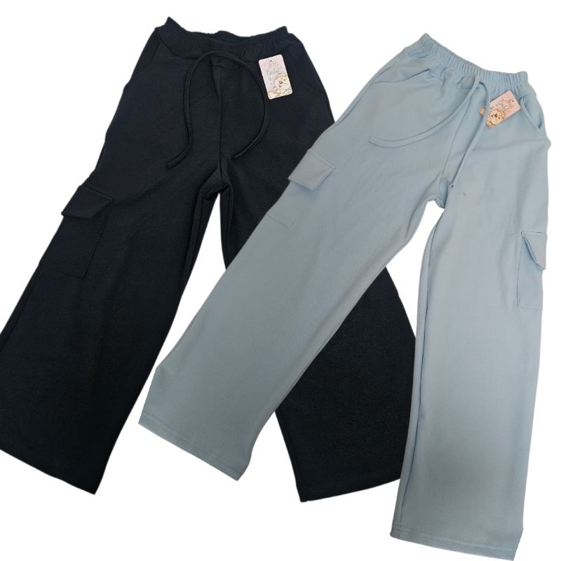 kit 2 calça cargo infantil juvenil tecido malha crepe feminina, calça wide leg cargo do Tam 10 12 14 8