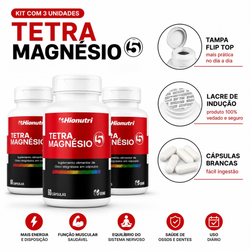 Kit 3x Tetra De Magnesio 4 em 1 60 Cápsulas 500 Mg