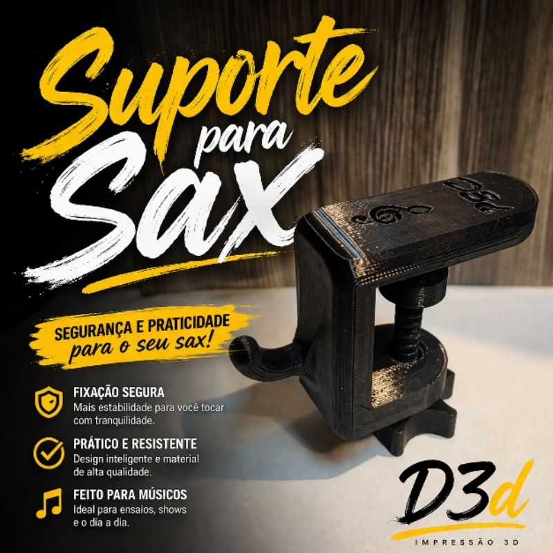 Suporte para Sax Alto, Tenor e Soprano fixação em Banco CCB Gancho Universal para Instrumentos