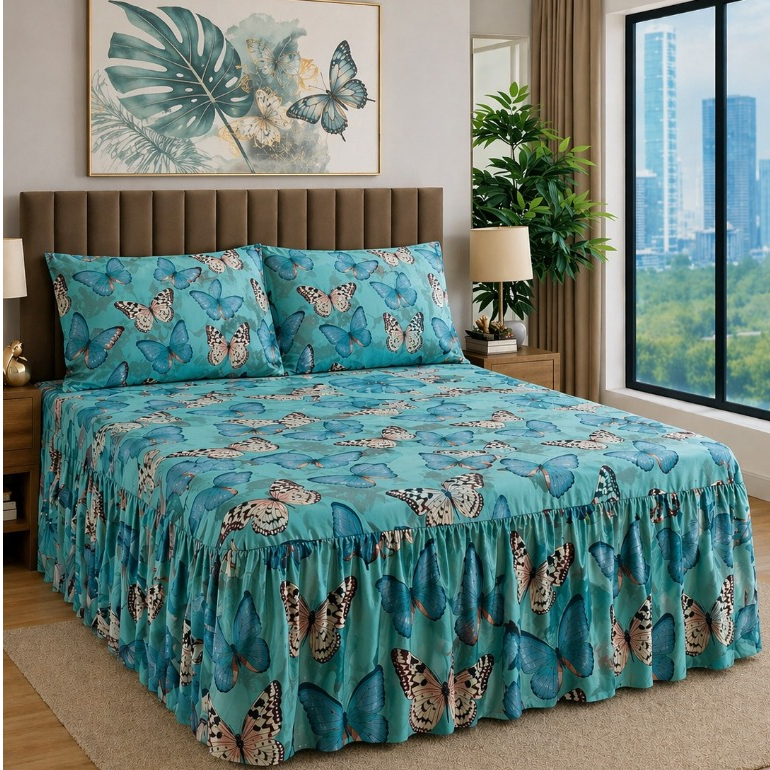 Colcha Super King E King com Babado 3.00m x300m  Toque de Algodão Aveludado Luxo Macia e Confortável para Cama King