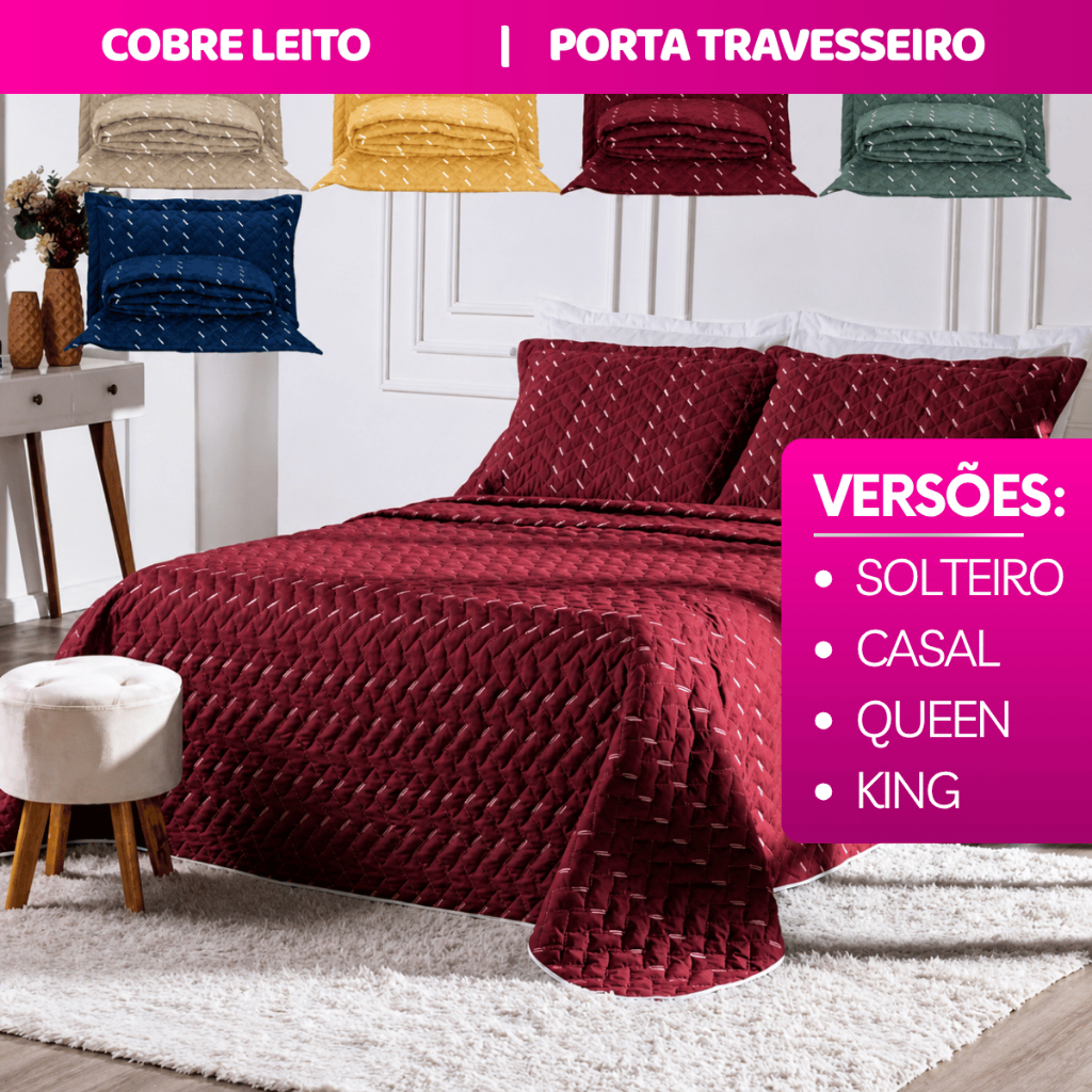 Cobre Leito Dupla Face Para Todas as Camas Solteiro Casal Queen King Com Porta Travesseiro e Detalhe em Bordado
