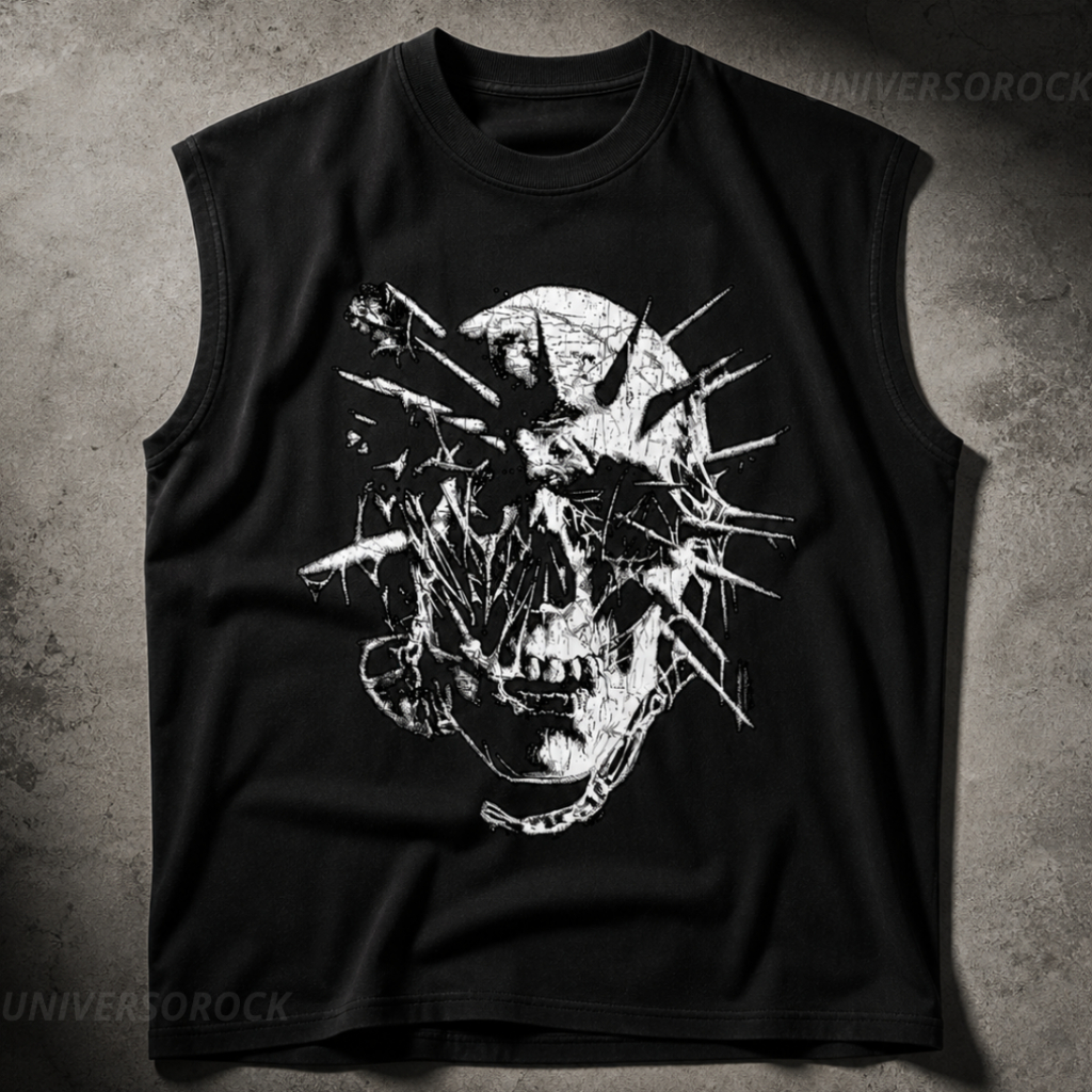 Camiseta Regata Oversized Unissex Academia Streetwear Gótica Caveira Espinhos Dark Treino