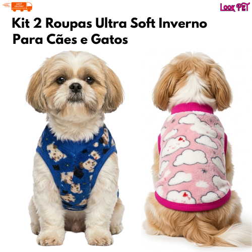 Kit 2 Roupinhas Pet Inverno Ultra Soft para Cachorro e Gato Roupa Quente Macia Porte Pequeno e Médio