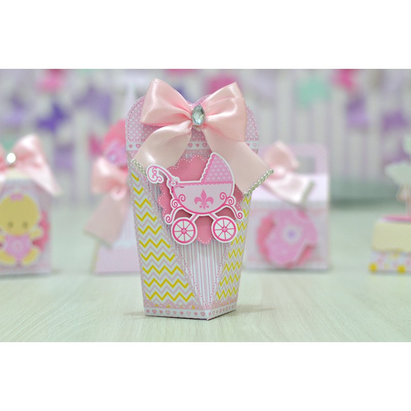 PEGUE E MONTE|Kit Festa Personalizado| CHÁ DE BEBÊ MENINA | Caixinhas Lembrancinha para Aniversário - SEMIMONTADAS