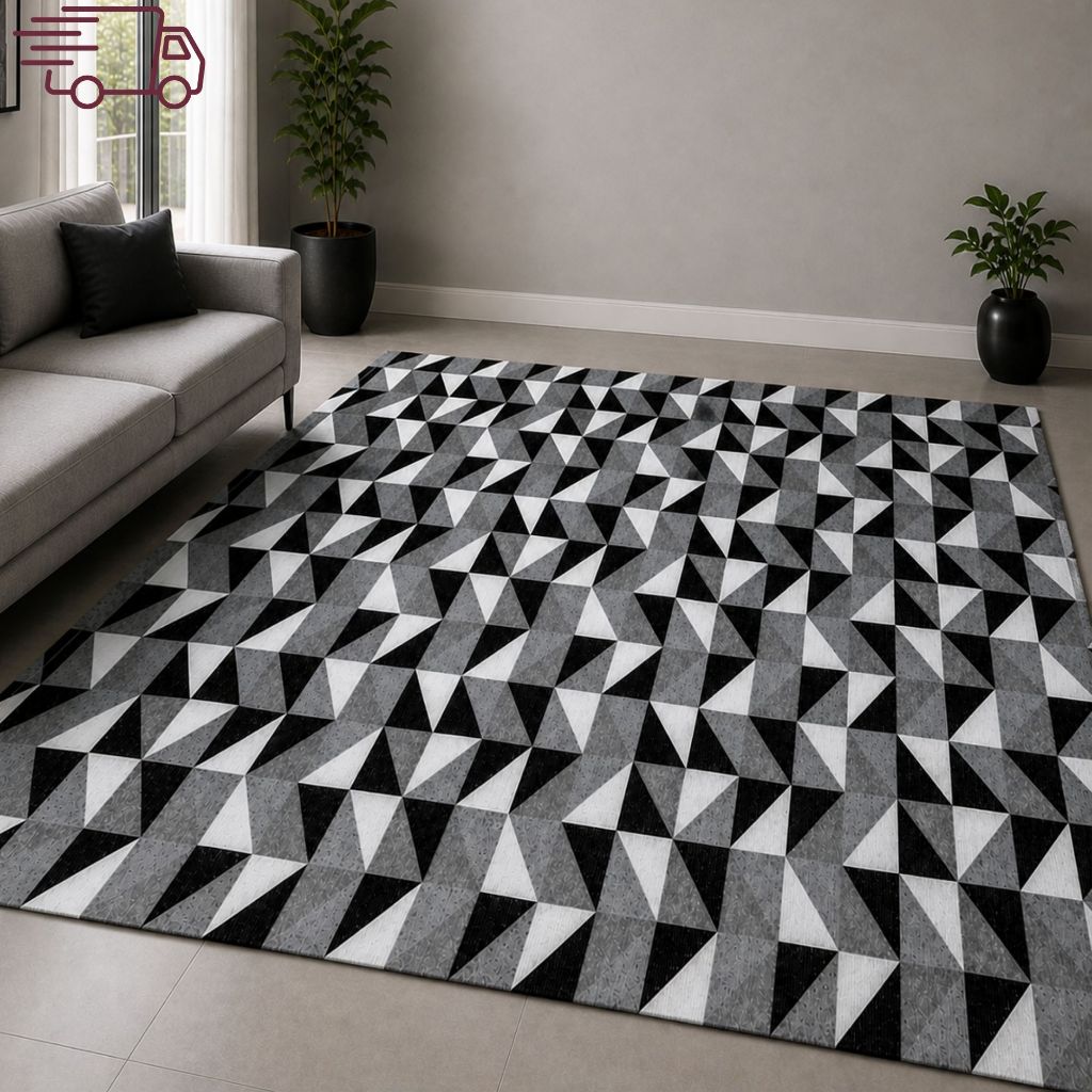 Tapete Grande Jacquard Antiderrapante Geométrico Sala Escritório Quarto