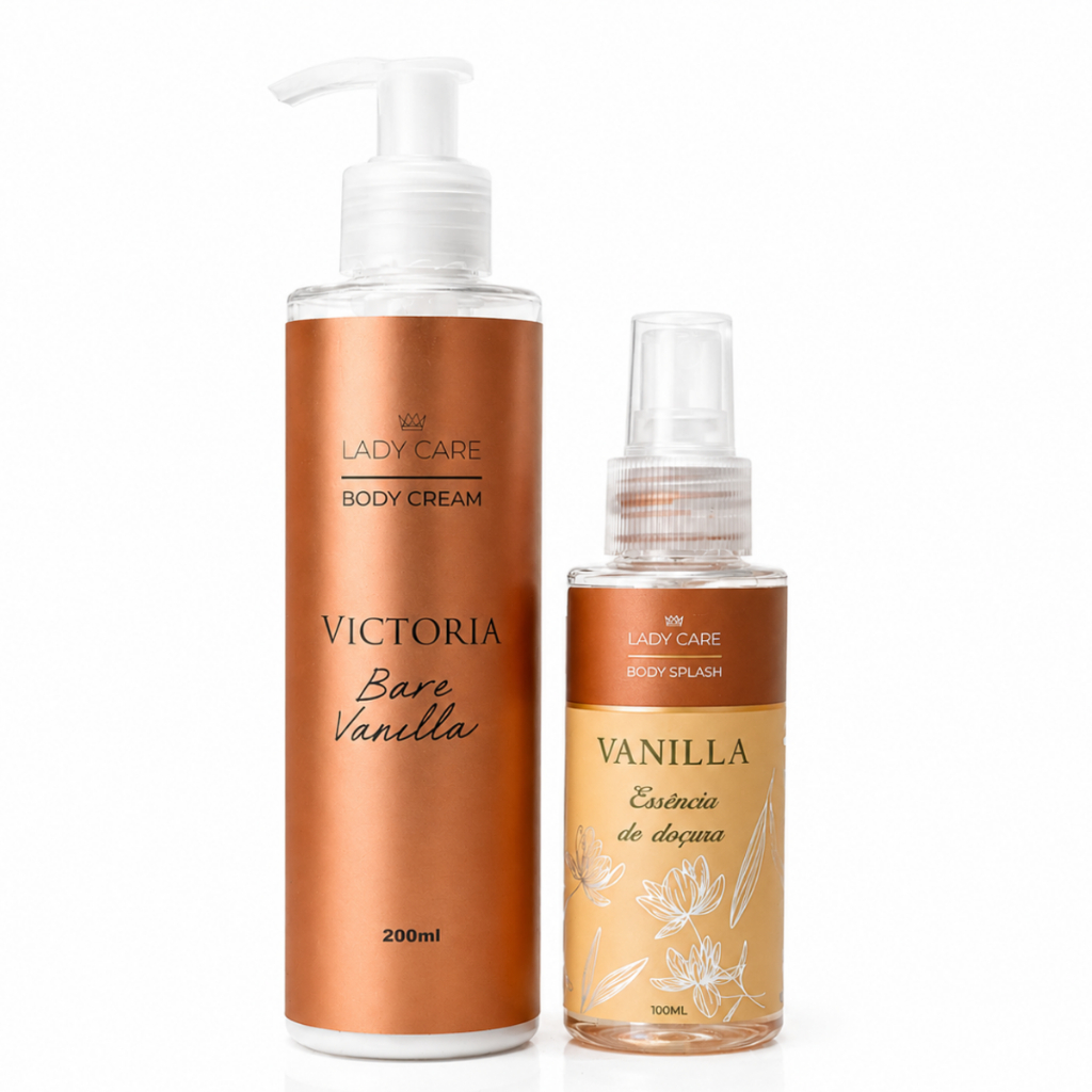 Kit Body Cream + Body Splash Vanilla Hidratante Corporal + Perfume Feminino Cheiro Doce Fixação Duradoura