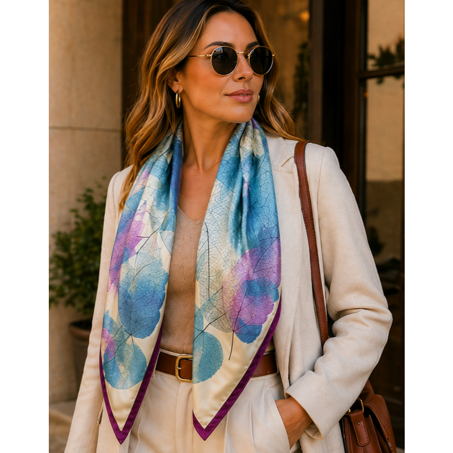 Lenço Feminino de Cetim Seda 90x90cm Acessório Sofisticado para Cabelo, Pescoço, Bolsa e Trabalho