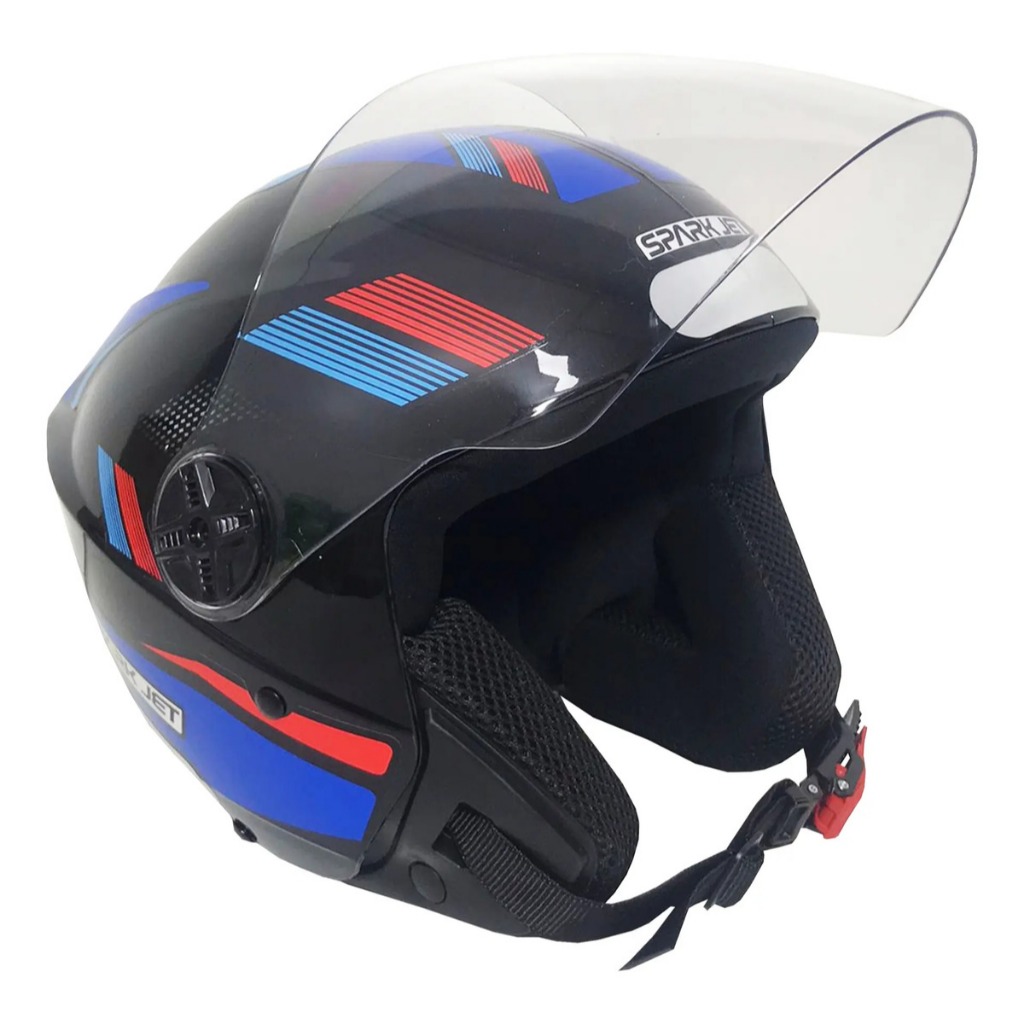 Capacete Aberto Spark Jet Sting Ebf Moto Motoboy Motoqueiro Cor Preto e Azul