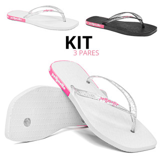Kit Chinelo Feminino Casual Leve Flexivél Branco Preto