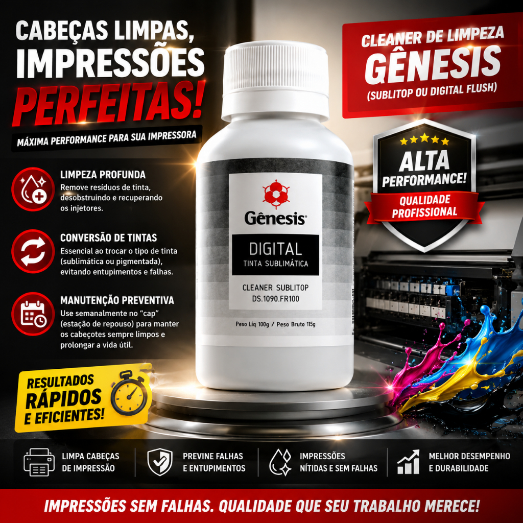 Cleaner Genesis Sublitop – Limpador Profissional Para Cabeça de Impressão Sublimática | Remove Entupimentos e Recupera