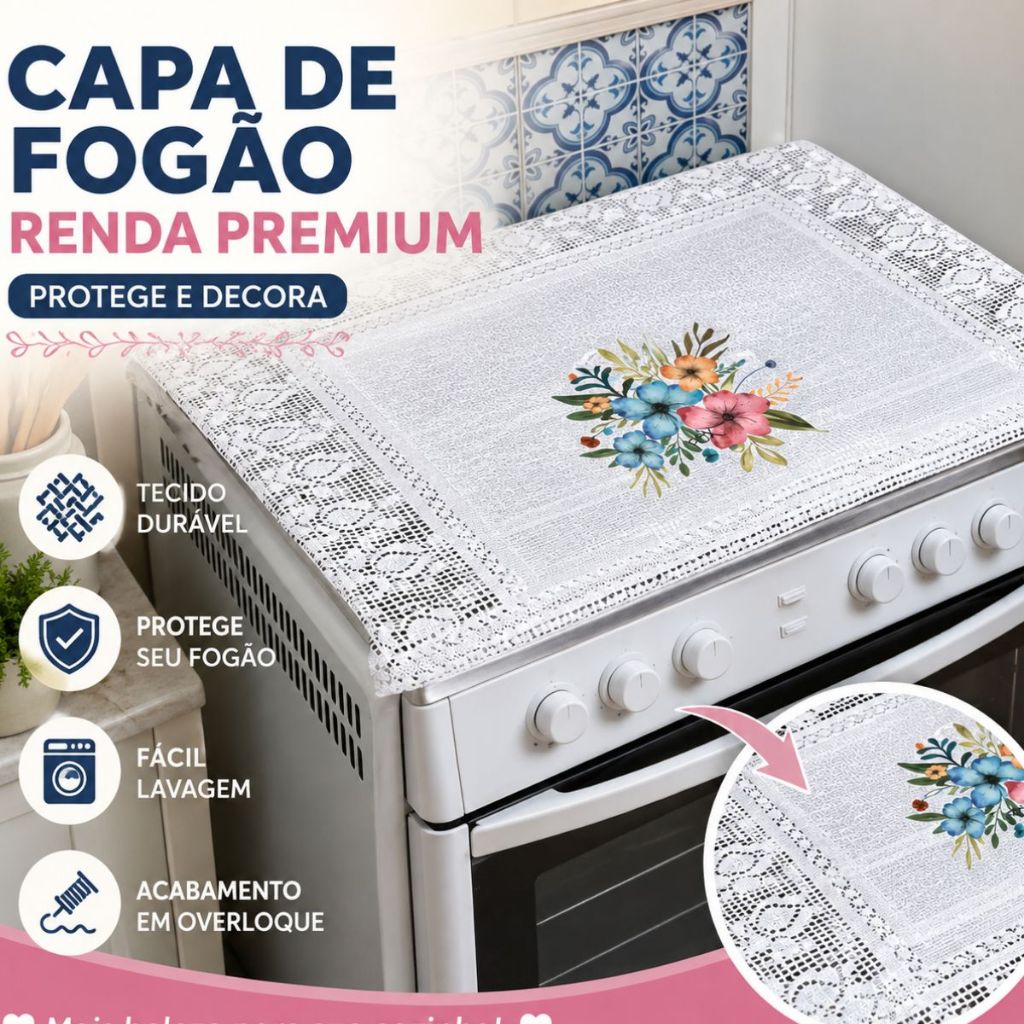 Capa de Fogão 4 e 6 Bocas Renda Estampada
