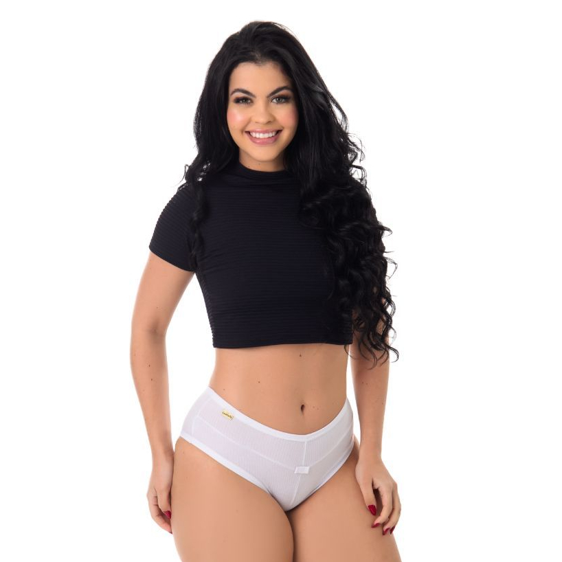 Kit 5 Calcinhas Feminina Conforto Algodão Canelada Lateral Larga Cintura Alta Moda Ínitma Feminina