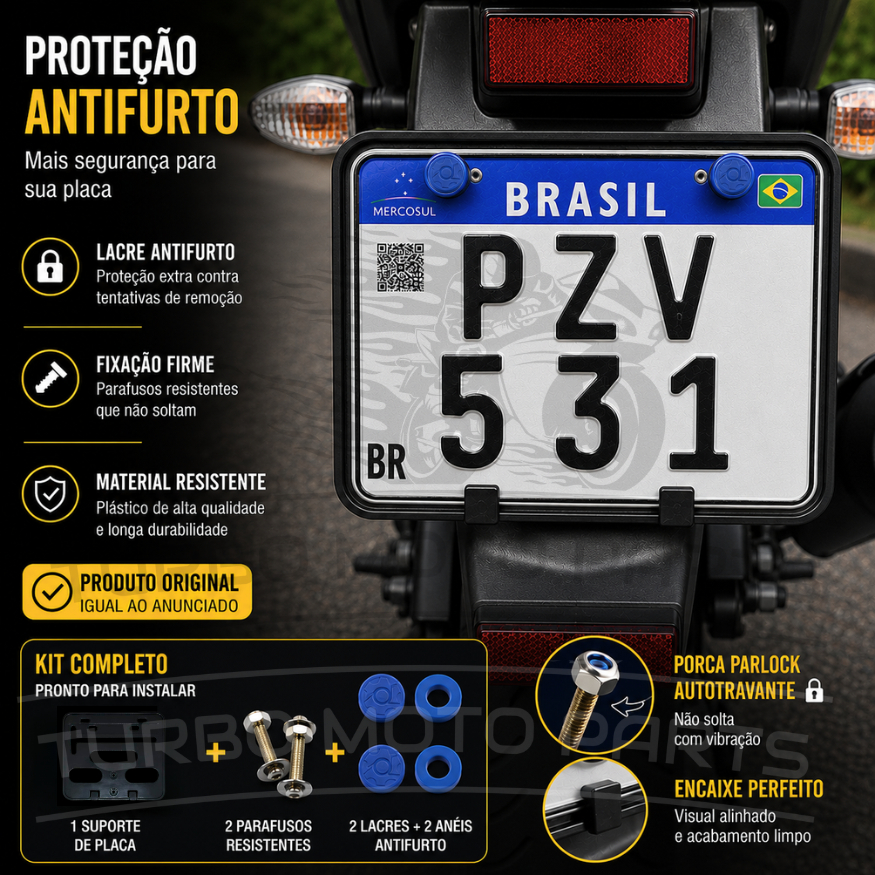 Suporte Protetor Placa de Moto Modelo Novo Acompanha Parafusos E Lacres Antifurto Material Plástico