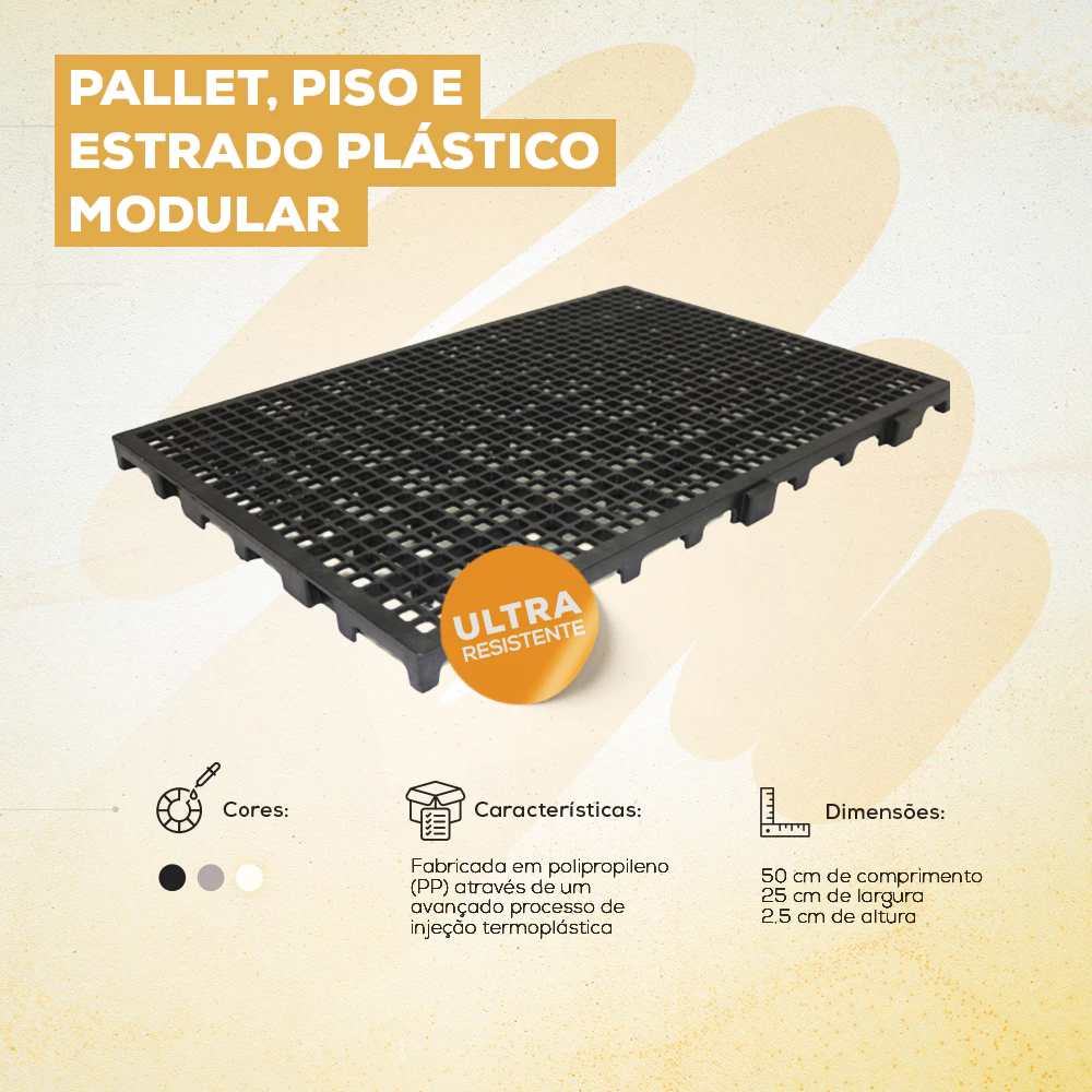 Estrado Plástico Pisos Plastic 25x50cm Preto com Encaixe Sem Ferramentas