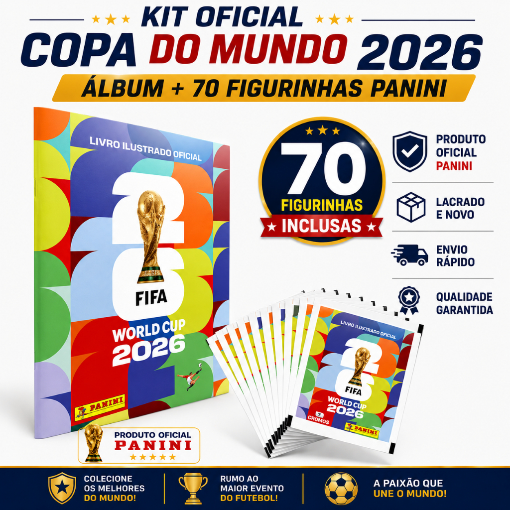 Álbum Copa do Mundo 2026 Oficial Panini Capa Mole-Kit Álbum Copa 2026 Oficial + 70 Figurinhas Panini