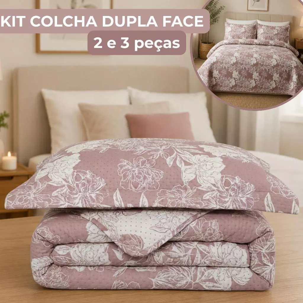 Colcha Cobre Leito Solteiro Casal Queen King Flora 9 Dupla Face 3 Peças Super Macio Habitat