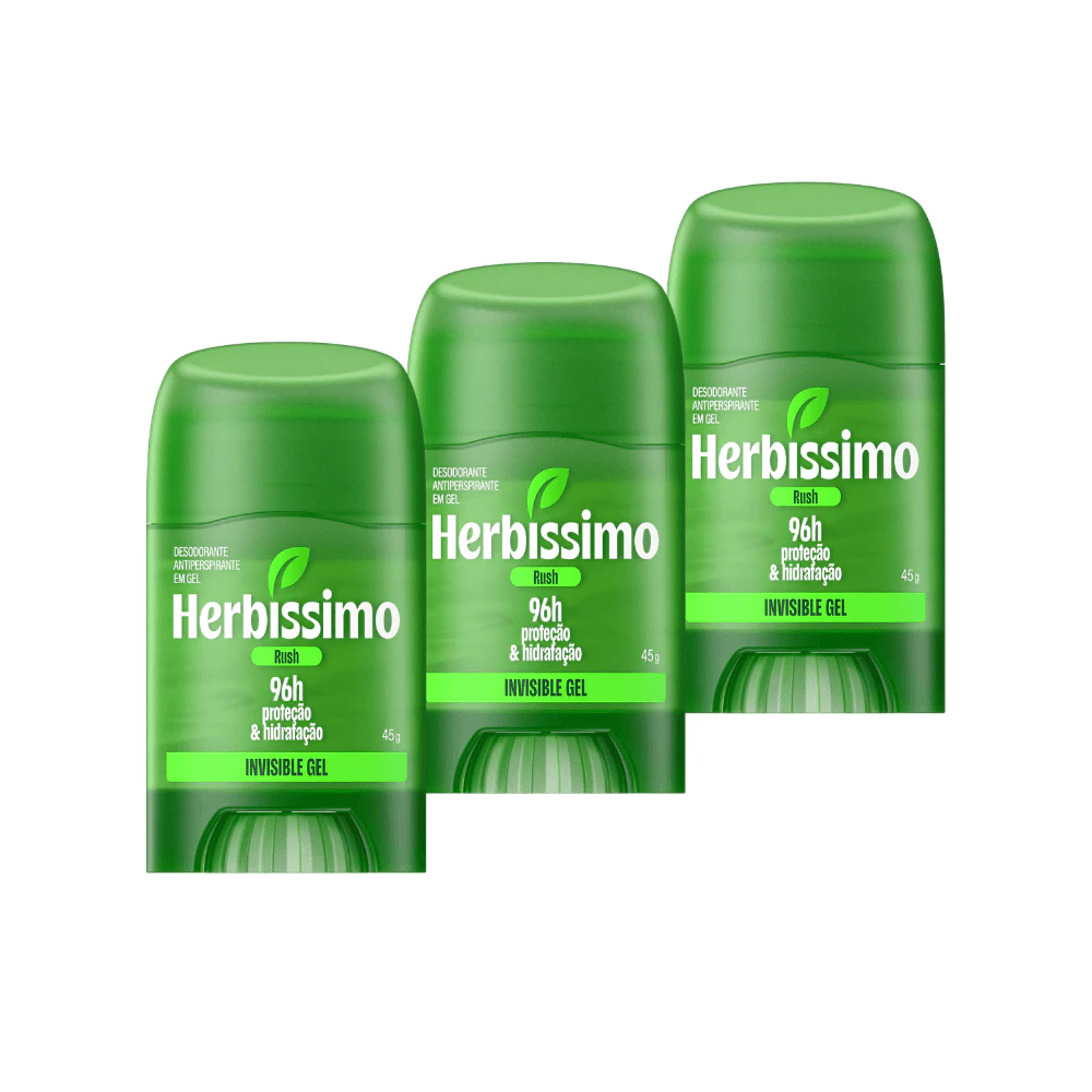Kit Desodorante Antitranspirante Herbíssimo Invisible Gel Rush 45g (3 unidades)