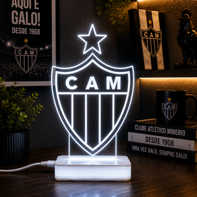 LED Acrílica Clube Atlético Mineiro 3D Decorativa