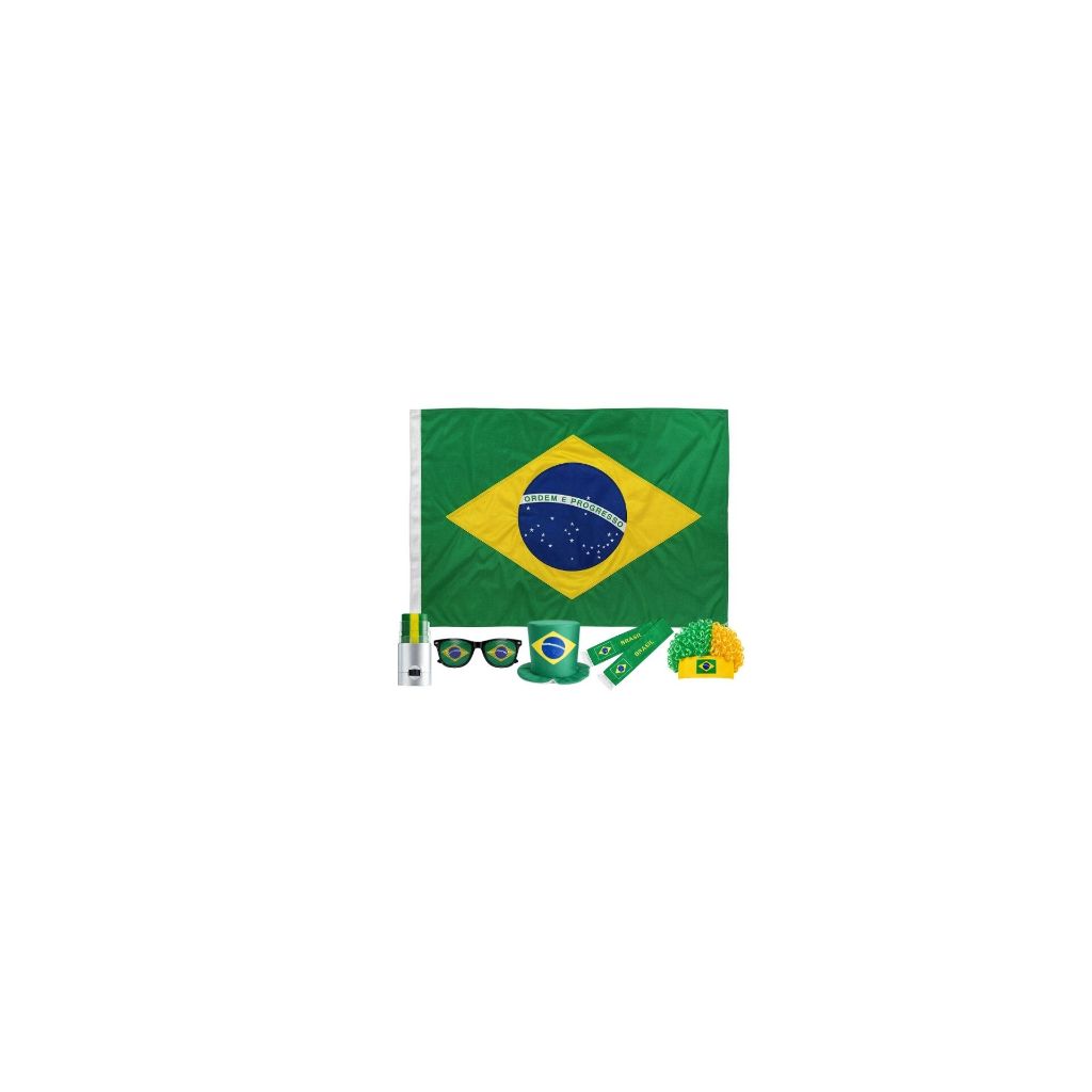 Kit Bandeira Brasil 90x150, Peruca, Cachecol, Pintura facial Chapeu cartola, Oculos Brasil,  Torcedor, Copa do Mundo