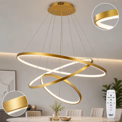 Lustre Dourado Led Moderno Pendente Anéis 3 Arco Aro Dourado Luxo