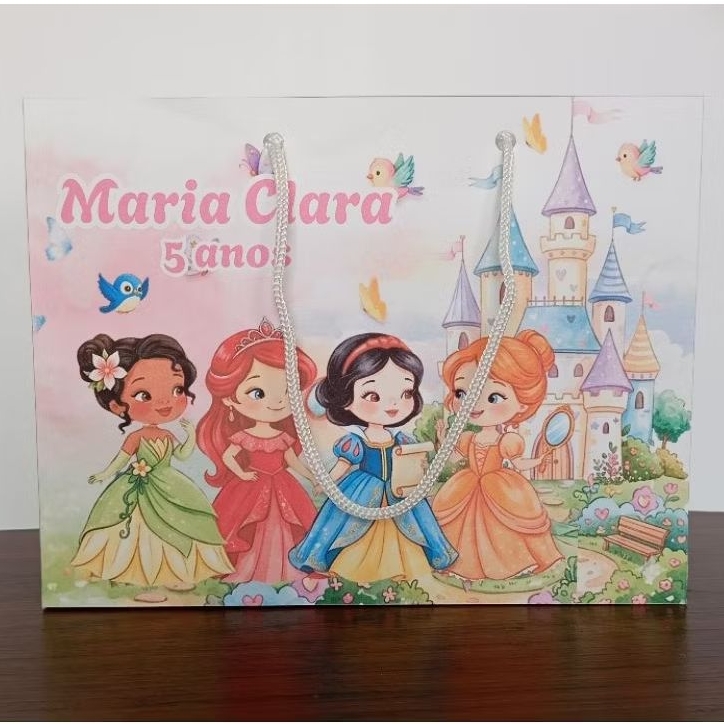 Sacolinha Personalizada Princesas | Lembrancinha Aniversário Infantil | Kit 10,20,30 unidades