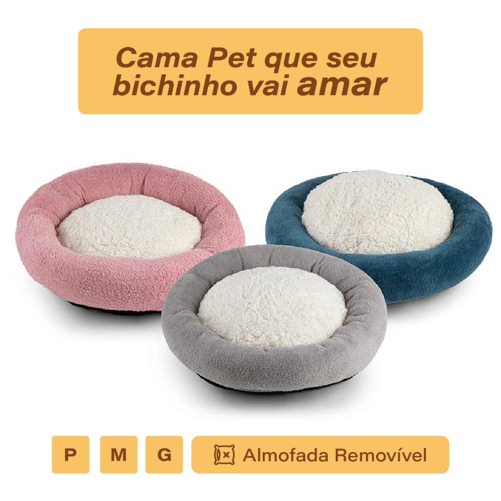 Cama pet Grande para Cães e Gatos Redonda 50 x 60 x 70 Caminha Pet Nuvem Macia Tamanho P M G Inverno
