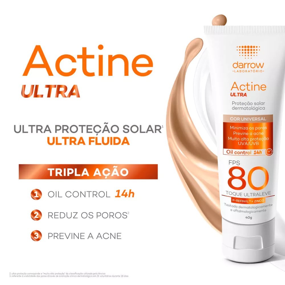 Protetor Solar Darrow Actine Ultra FPS 80 40g - Alta Proteção e Controle de Oleosidade