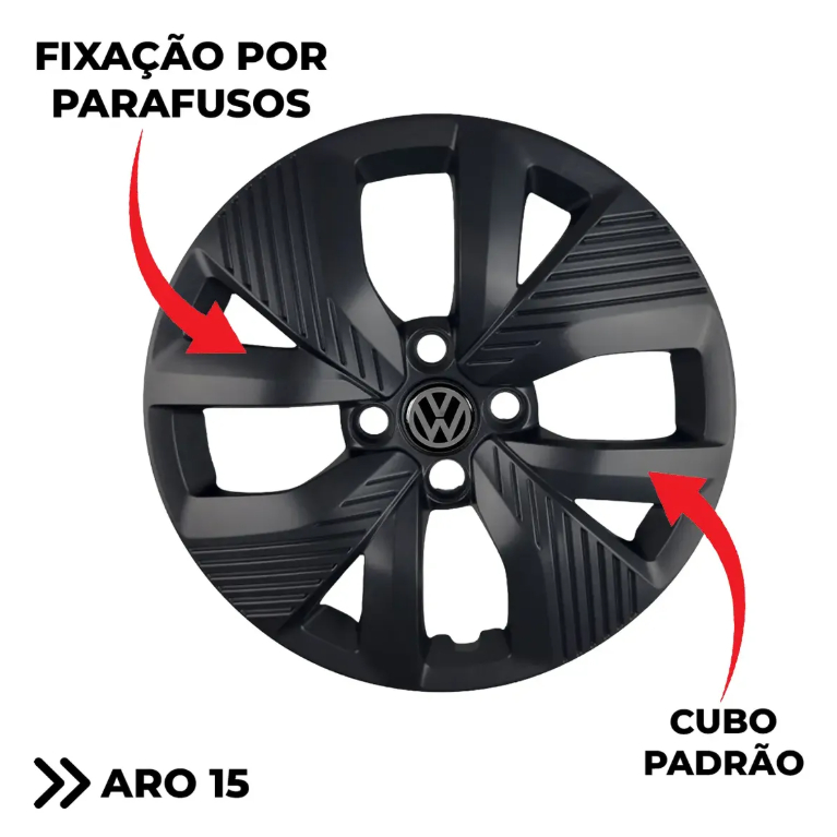 Jogo Calota Aro 15" Preto Fosco Mod Polo Track 2021 a 2025 + Emblema · foto 2