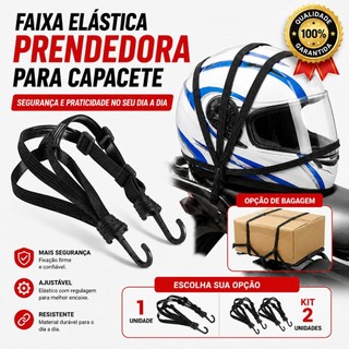 Prendedor de Capacete Rede Alça Elástica Moto Motocicleta Bagagem Ajustável Reforçada Carga Kit 1 ou 2 Unidades Redinha
