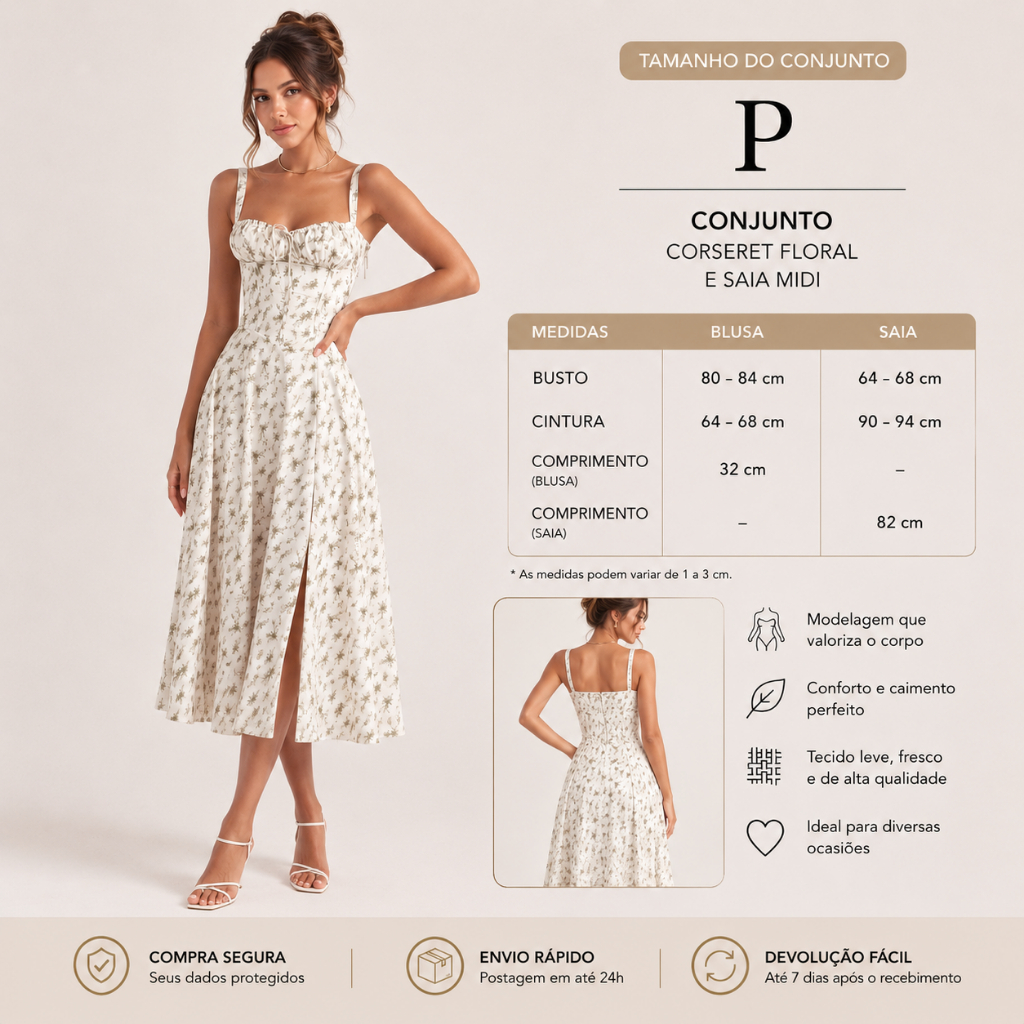 Vestido midi evasê floral ff White P Vestido Longo