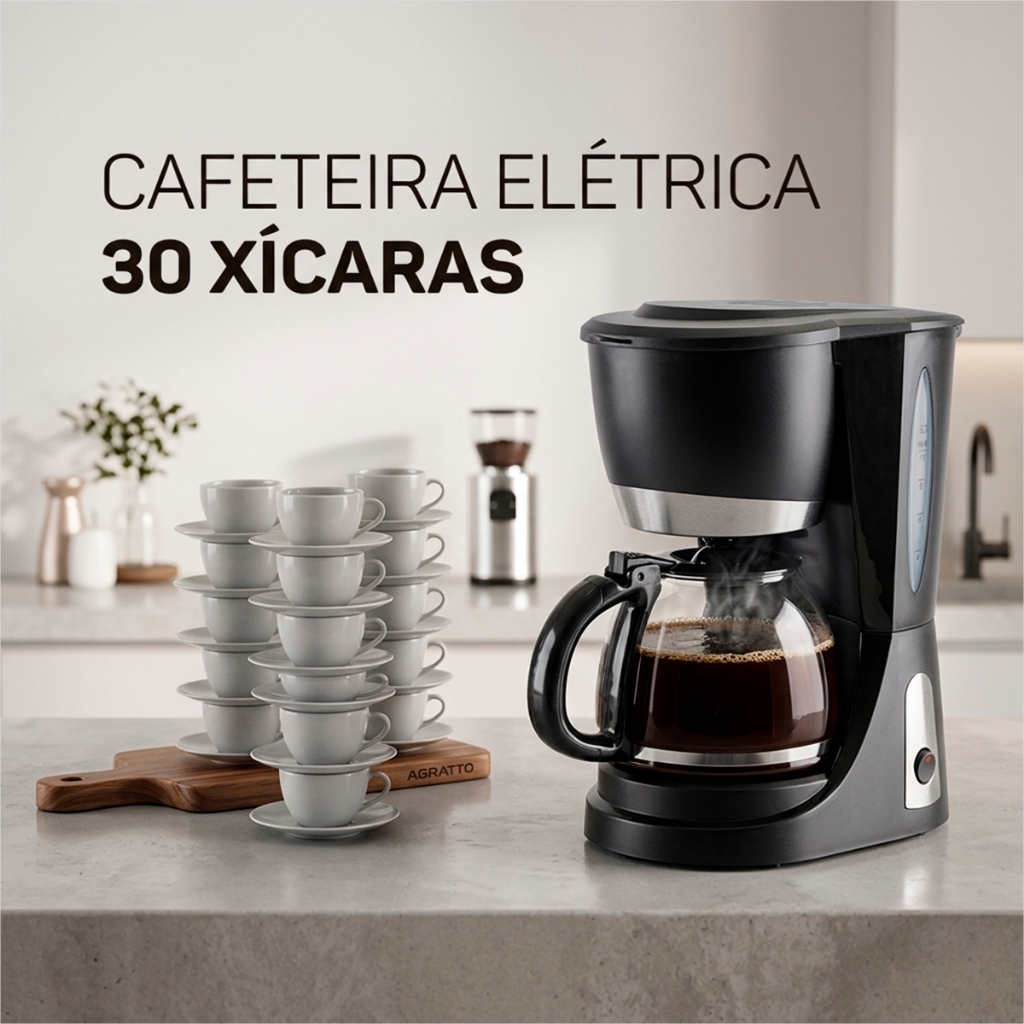 Cafeteira Elétrica Jarra de Vidro Cafeteira Rende 30 Xícaras 127V Cafeteira Agratto Mantem Aquecido