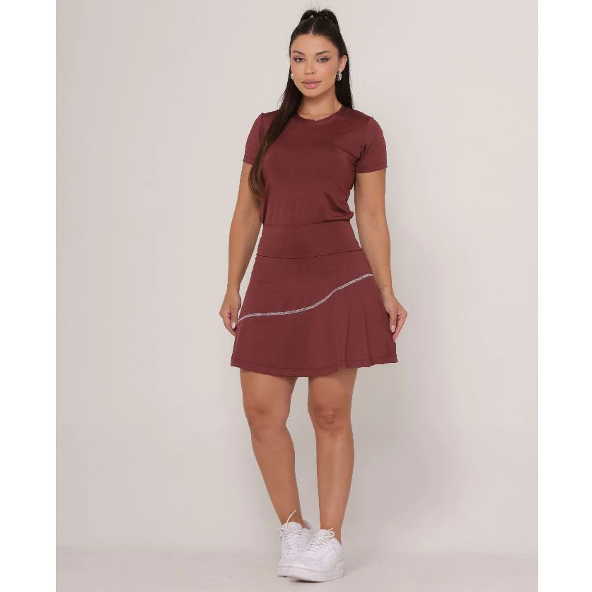 Conjunto Fitness Short Saia E Blusa Moda Evangélica Esportista Academia Corrida Tenista