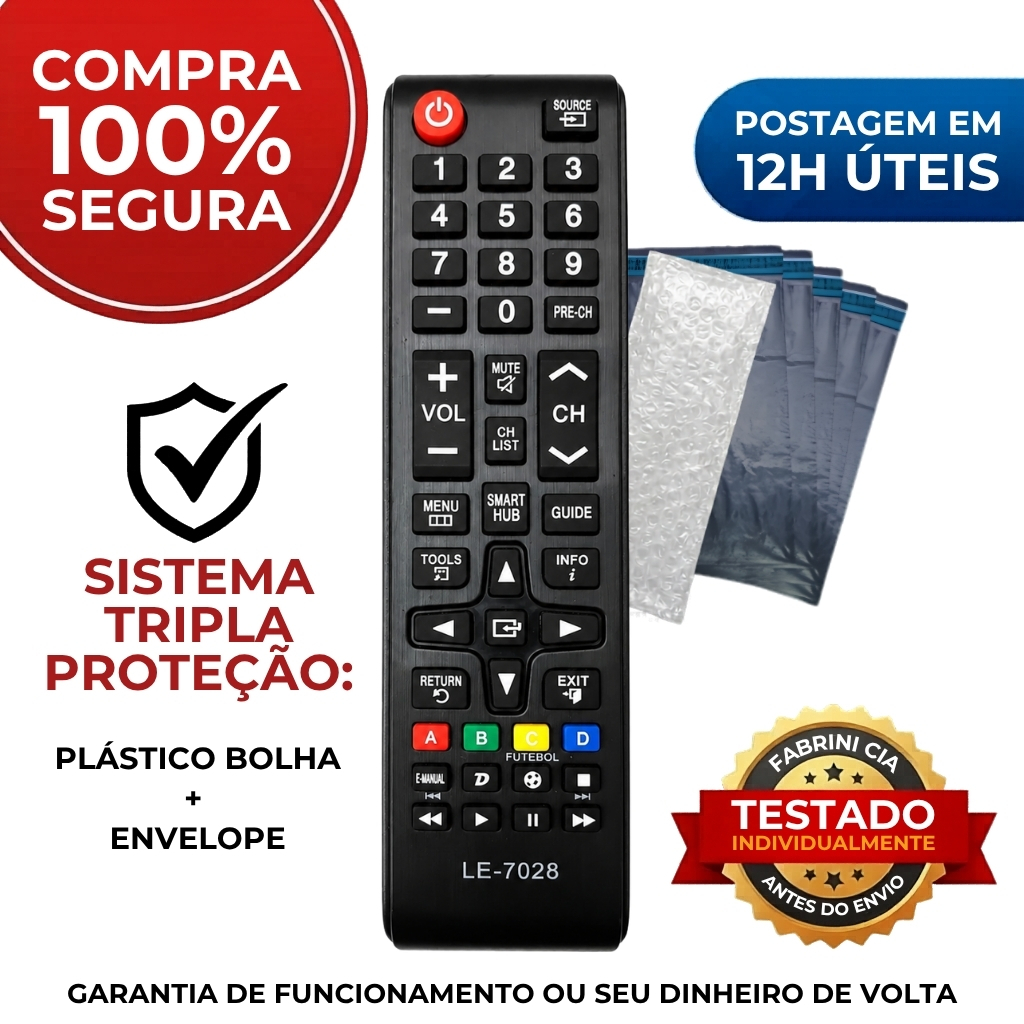 Controle Remoto TV Samsung Smart Universal LE-7028 - Todos os Modelos | S/ Configurar - Envio em 12H Úteis + Testado