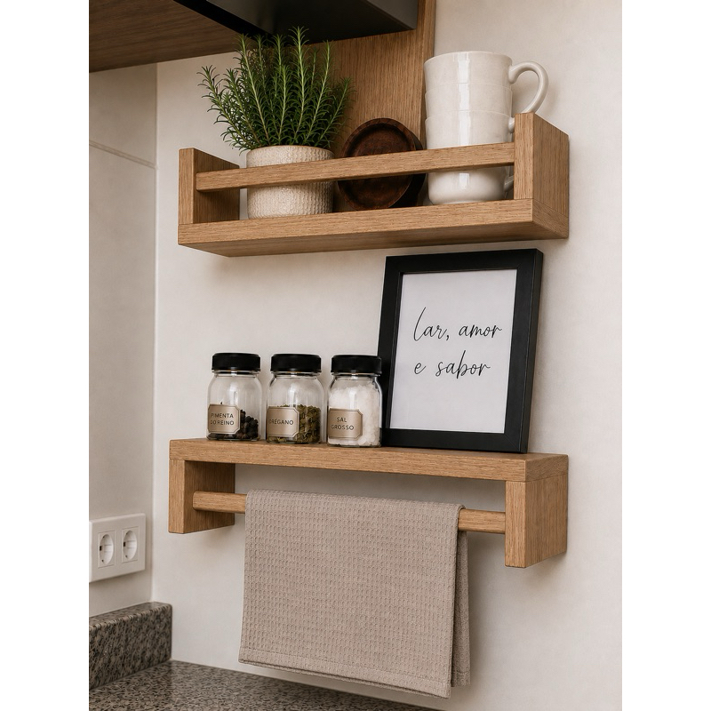 NICHO 2 PÇS PORTA TEMPERO PORTA PANO ORGANIZADOR COZINHA MDF 50 X 10 JÁ  VAI MONTADO!