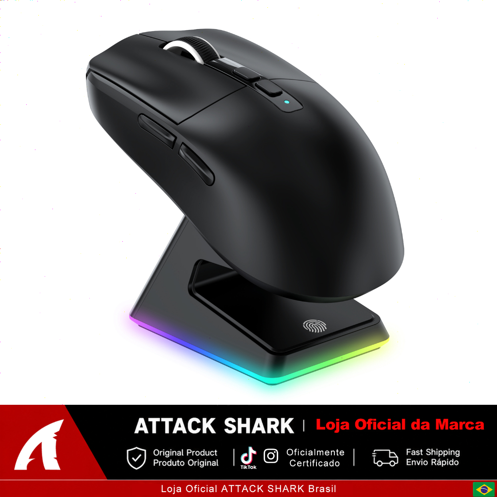 ATTACK SHARK X6 Mouse Gamer Sem Fio 49g, 26K DPI, PAW3395, RGB, Tri-Mode, 5 Botões