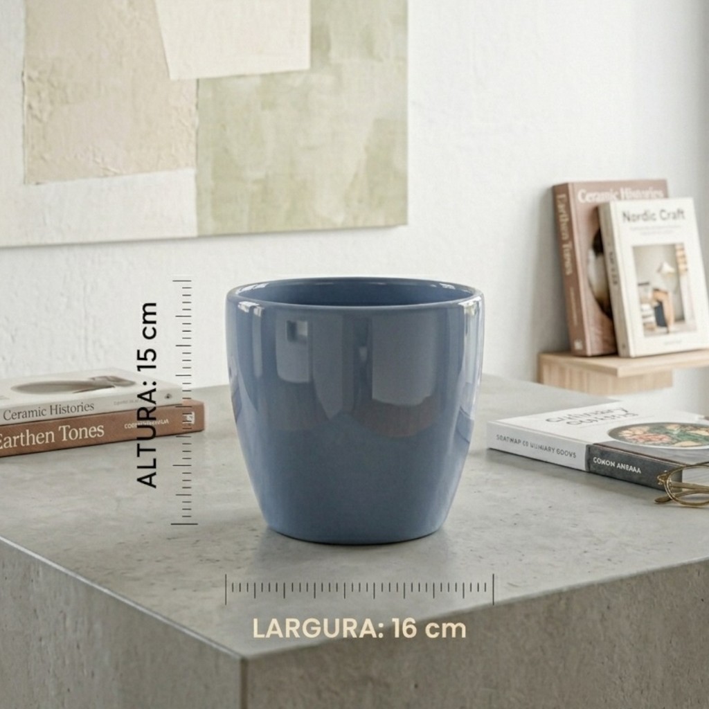 Vaso Decorativo Azul Cerâmica Genoa Cachepot Textura Azul Suécia Premium Casa Luxuosa