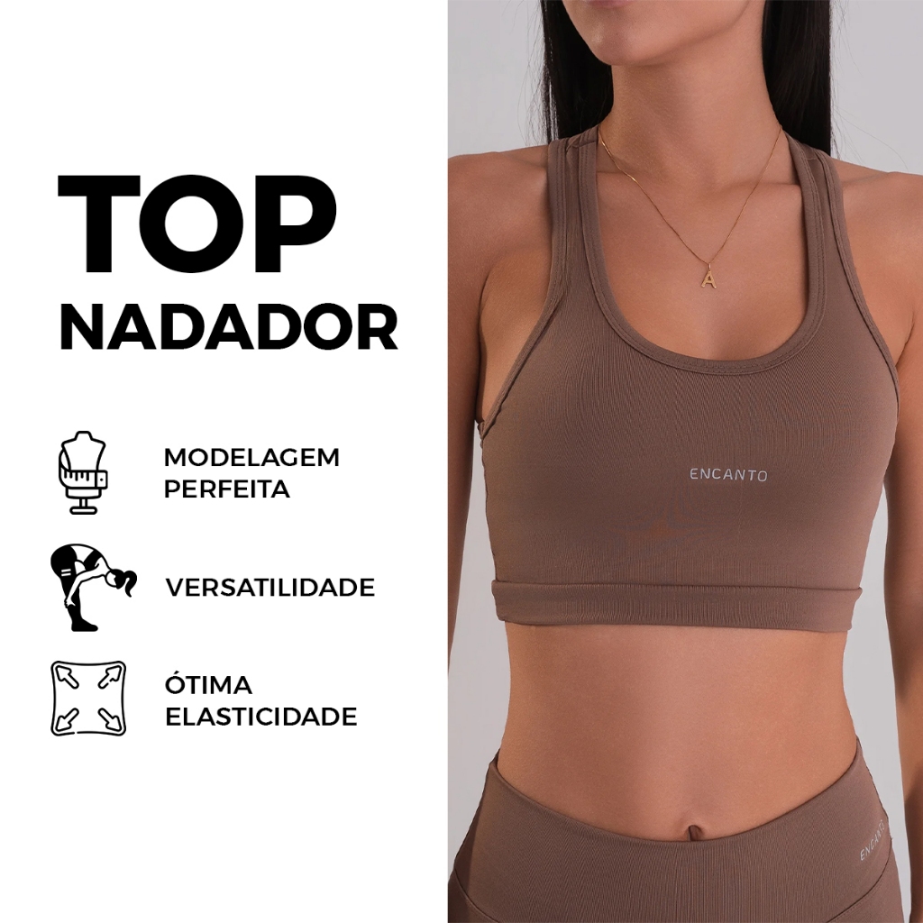 Top Fitness Nadador Confortável para Academia, Treino e Corrida – Alta Sustentação - Modelagem Slim