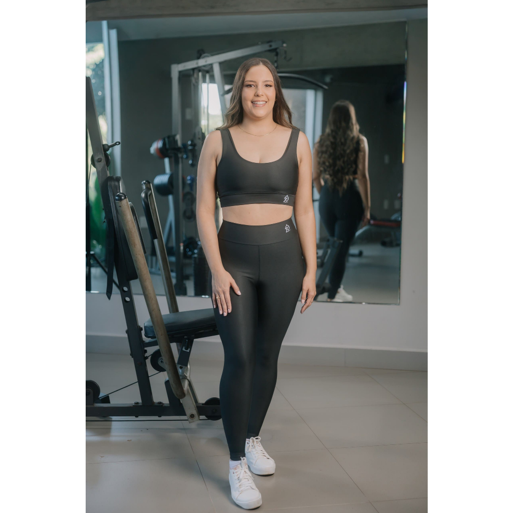 Conjunto Academia Feminino Cintura Alta Levanta Bumbum Sem Transparência Top + Calça Fitness