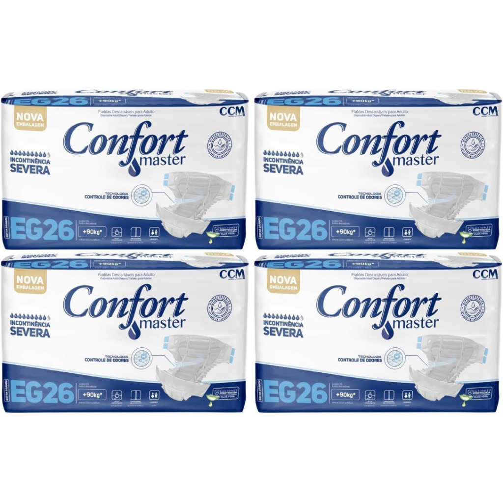 Kit 4 Fraldas Geriátricas Confort Master Atacado M G EG 120 Unidades