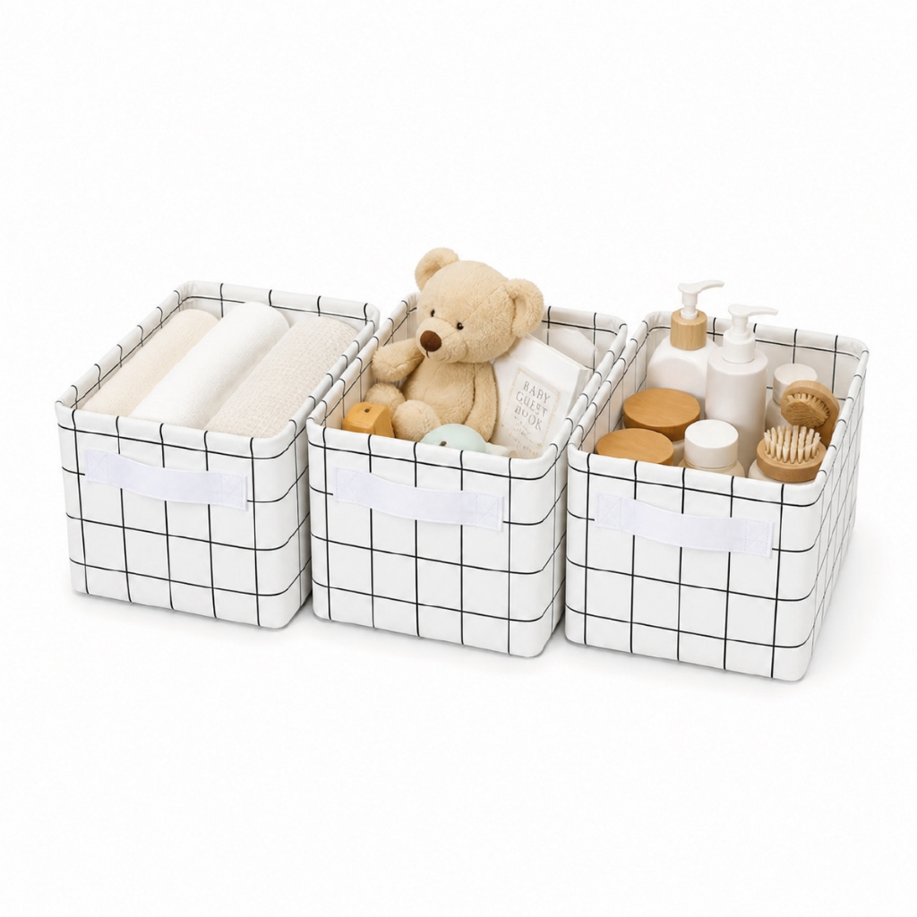 Kit 3 Caixa Organizadora Dobrável Linho Branco Nicho Closet Roupa Brinquedo Multiuso
