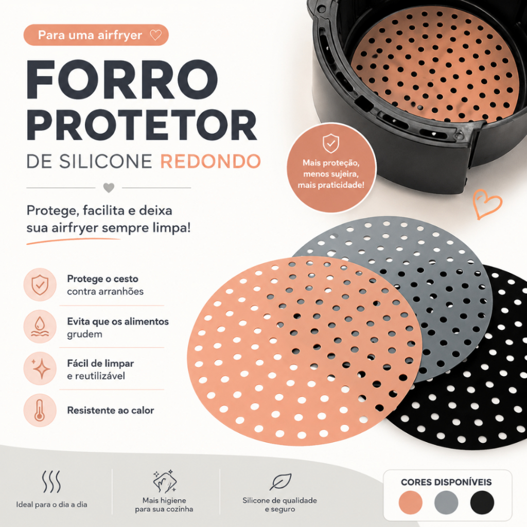 Forro Protetor para Airfryer de Silicone Redondo - Casita
