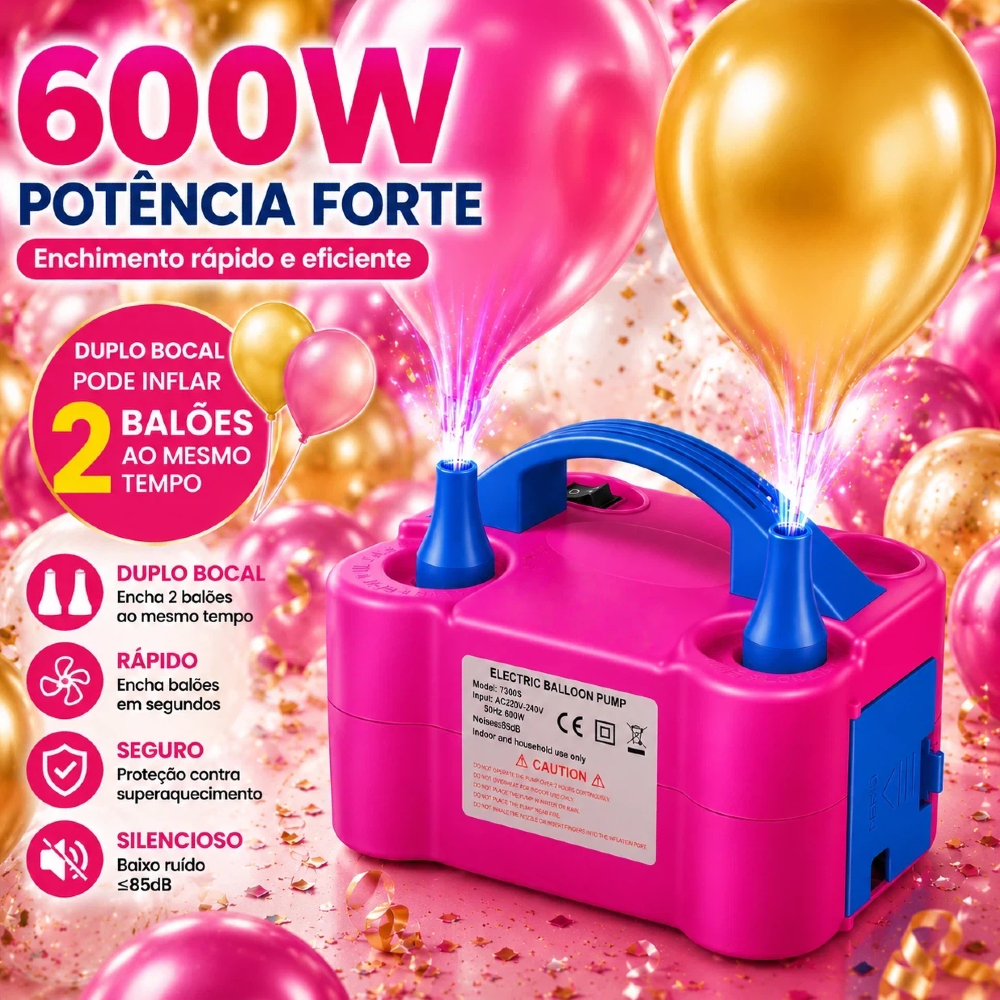 220v Inflador Elétrico de Balões Bexigas 600W com 2 Bicos Festa Ornamentação Bomba de Encher Bola de Festas
