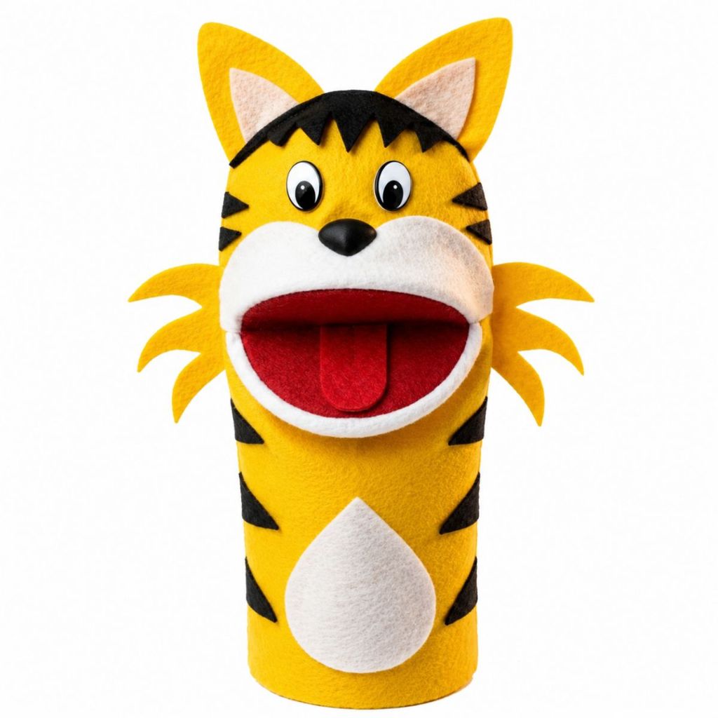 Fantoche Tigre Infantil Boca Móvel Educativo Teatro Contação Histórias Crianças Tecido Feltro