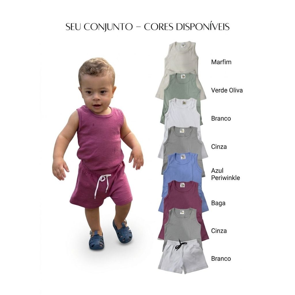 Conjunto Infantil Verão Bermuda e Regata Ribana Várias Cores