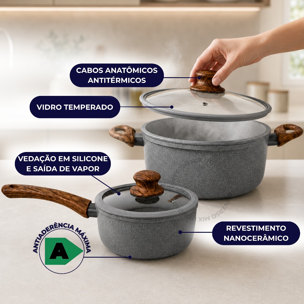 Jogo 5 Panelas Antiaderente Revestimento Cerâmico Fogão Indução e á Gás Yafo · foto 2