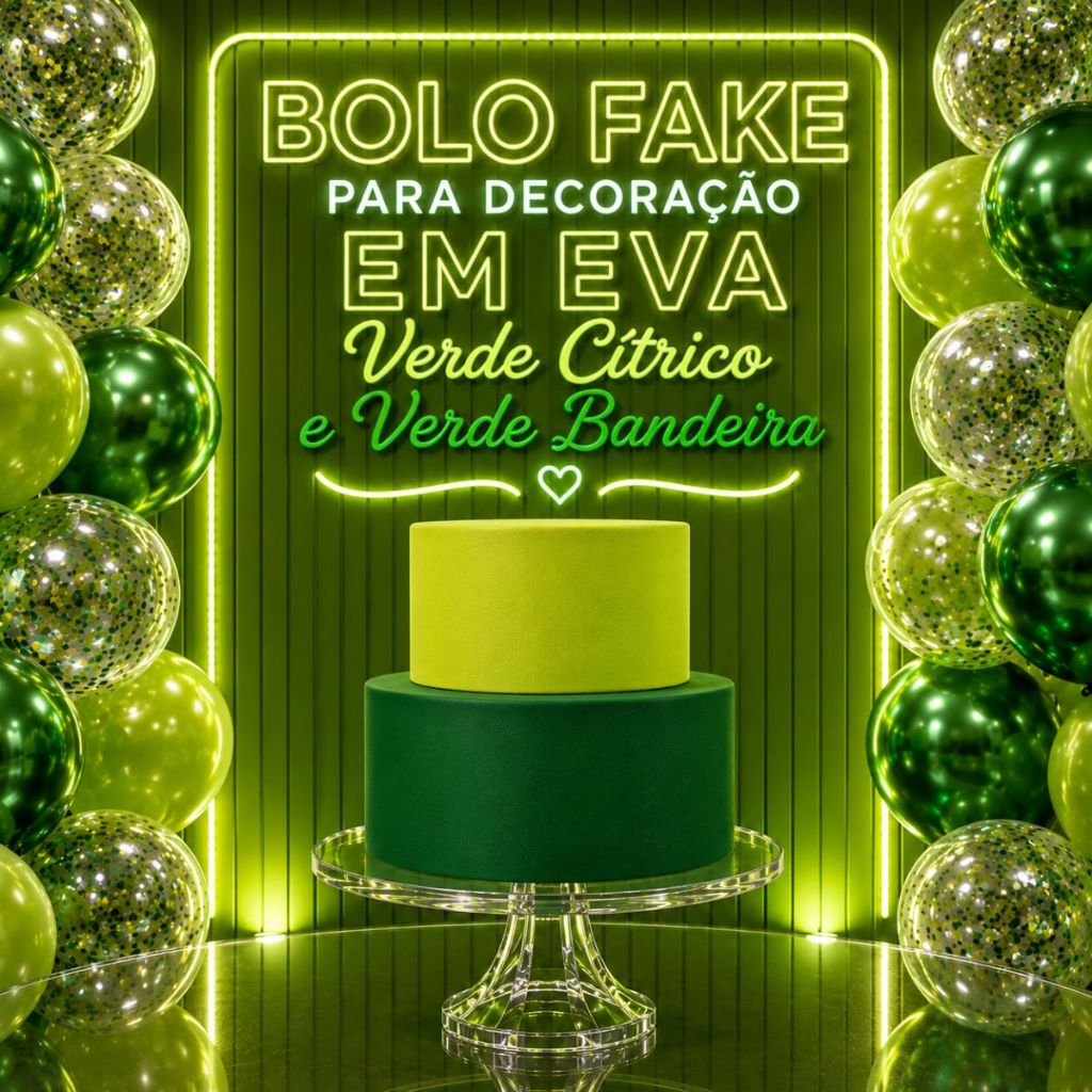 Bolo Fake 2 Andar Isopor Encapado Com EVA Verde Cítrico e Verde Bandeira Eventos Festas Aniversárioa