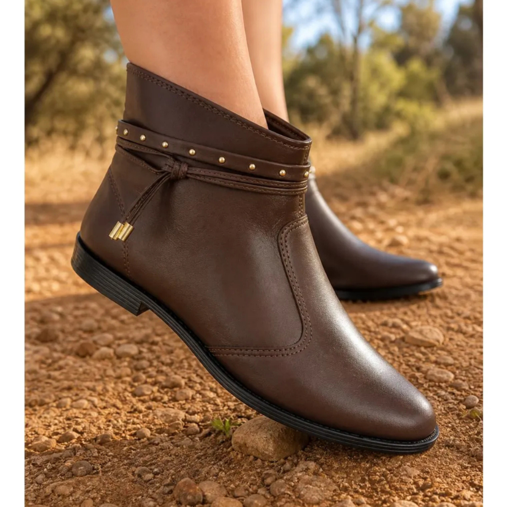 Bota Feminina Moleca Cano Curto Detalhe Tiras Ziper Forrada