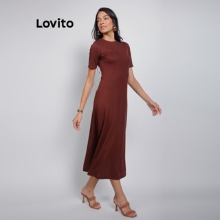 Lovito Vestido Longo Casual de Malha Manga Curta Moda Feminina BRDRB909BRL939